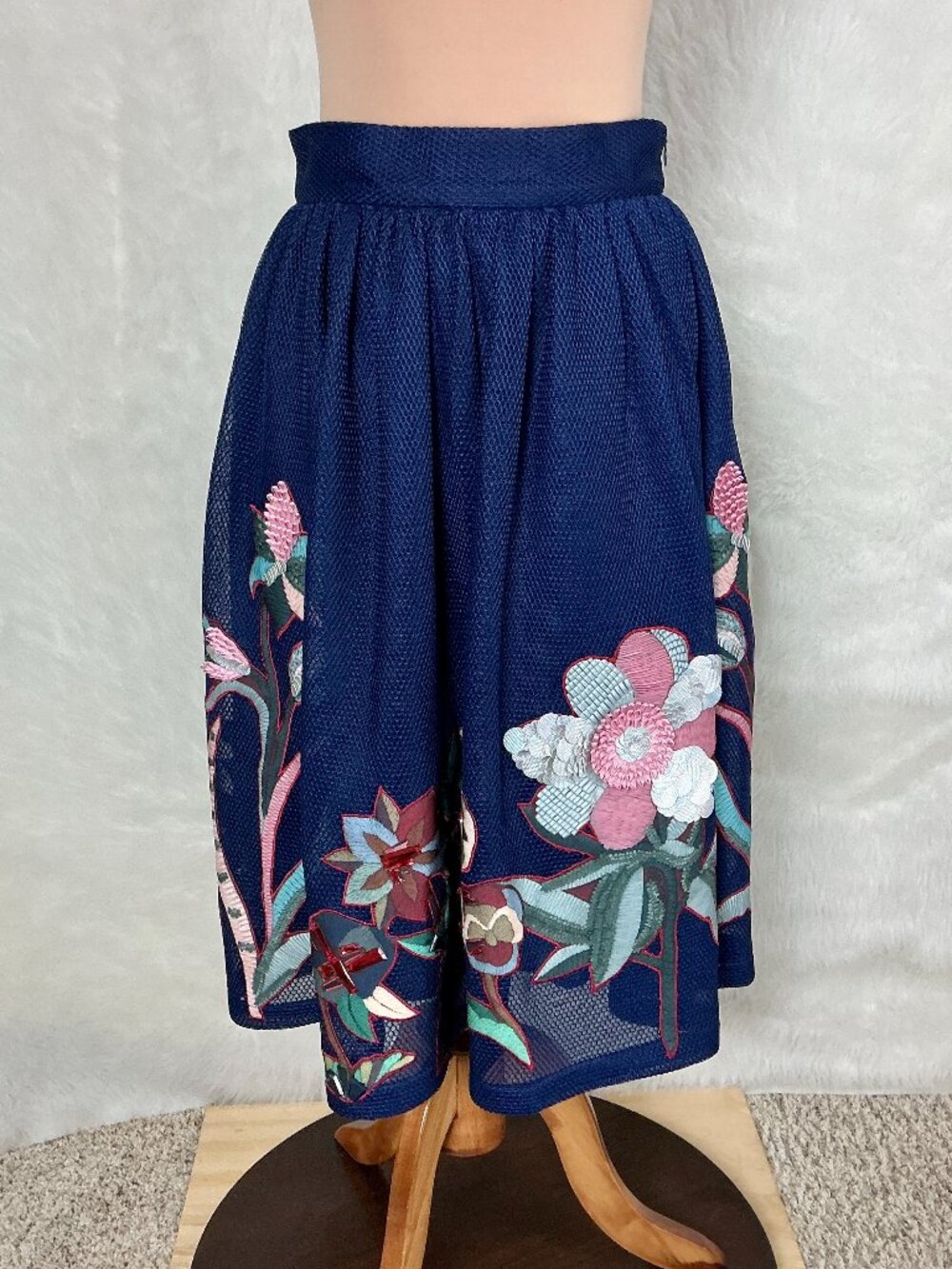Pankaj & Nidhi Anthropologie Floral Applique Ribbon Jewel Mesh Viri Midi Skirt 4